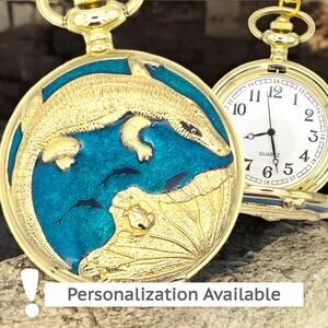 Golden Crocodile Pocket Watch - Gator Fish Pond Gift Ornamental Gold Fashion